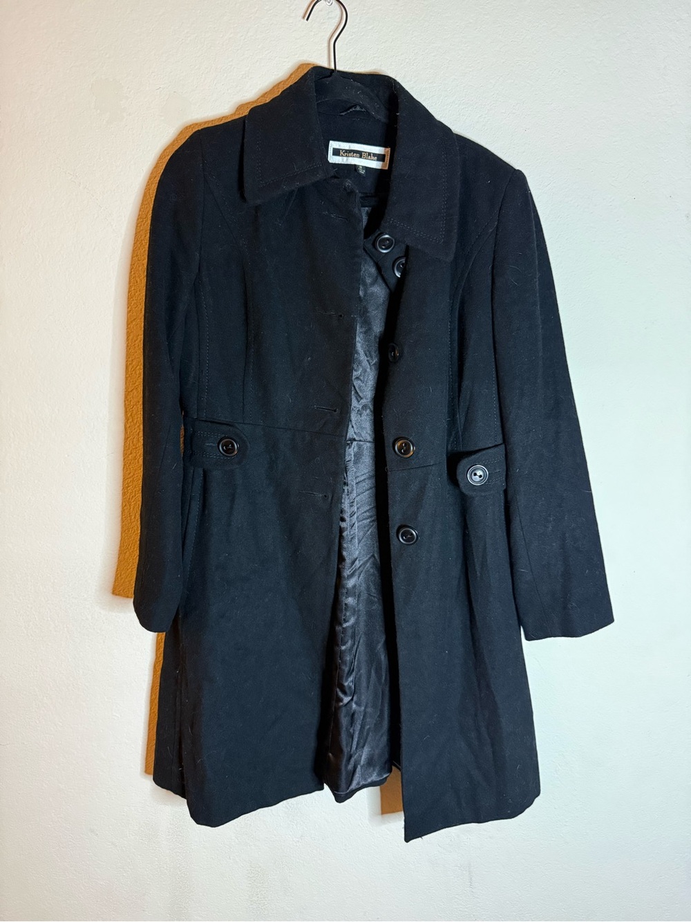 Women's Black Wool-Blend Mid-Length Coat